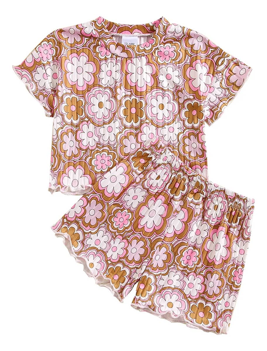 Conjunto Infantil Caprichoso De Manga Curta E Gola Redonda…