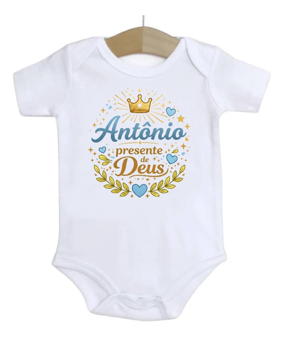 Roupa De Bebê Nome Menino Antônio Presente De Deus Branco G