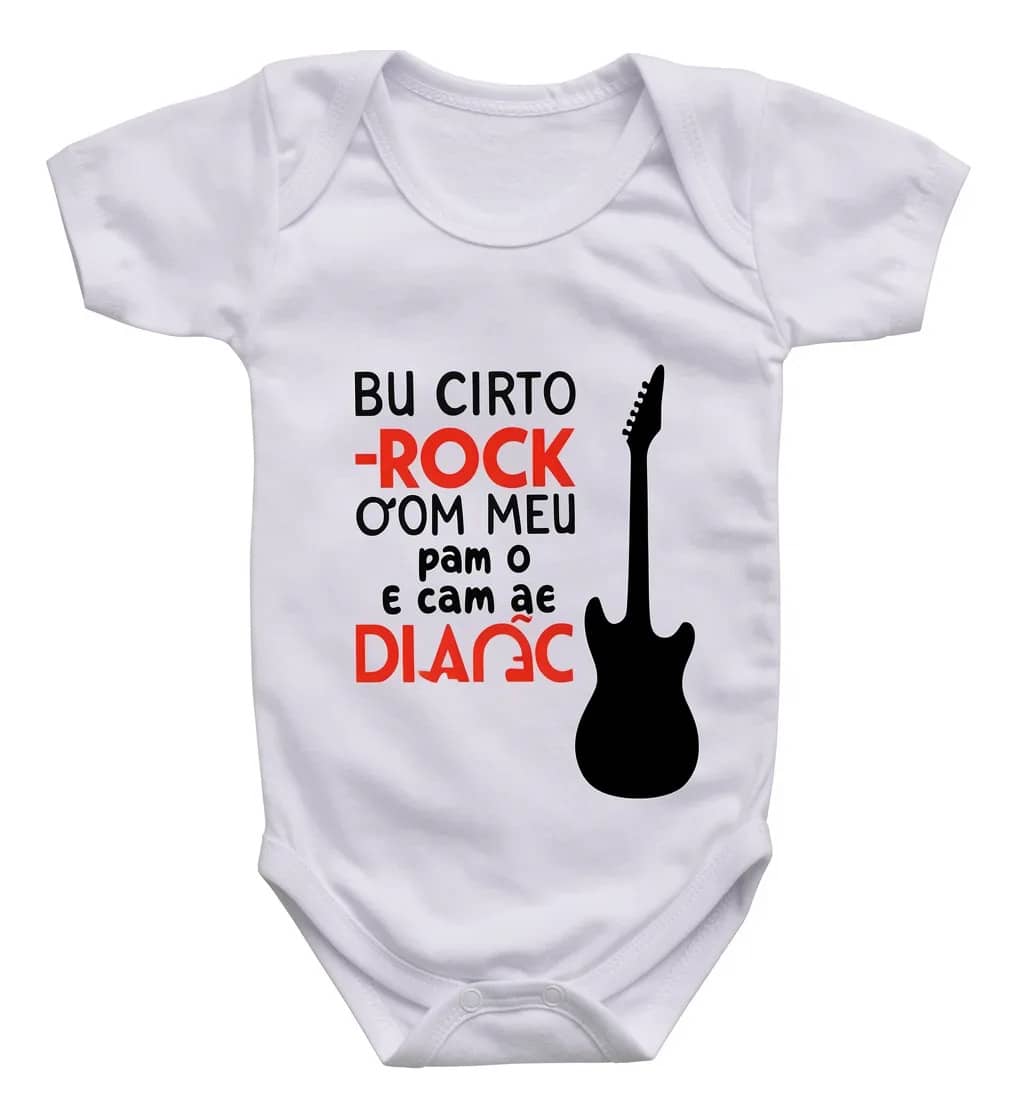Body Bebê Frases Curto Rock Com O Papai E Com A Mamãe Branco M