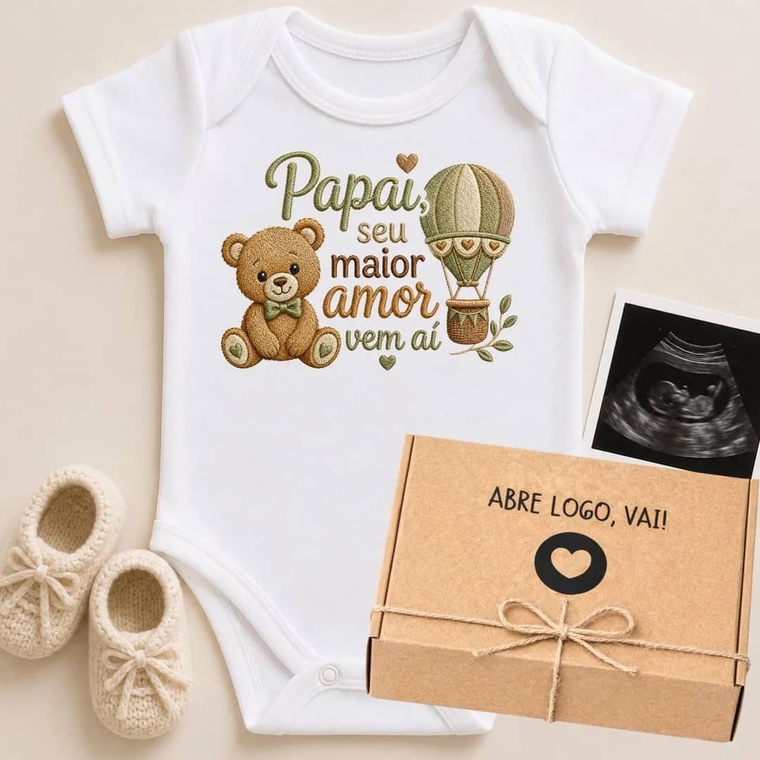 Body Revelação Gravidez Estampa Papai Ursinho 203-bc+caixa Branco G