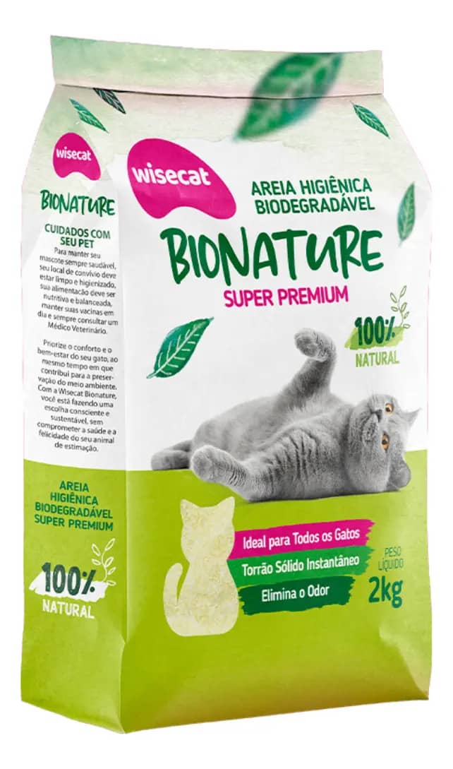 Areia Higiênica Mandioca Gato Biodegradável Bionature 2kg Anti Odor