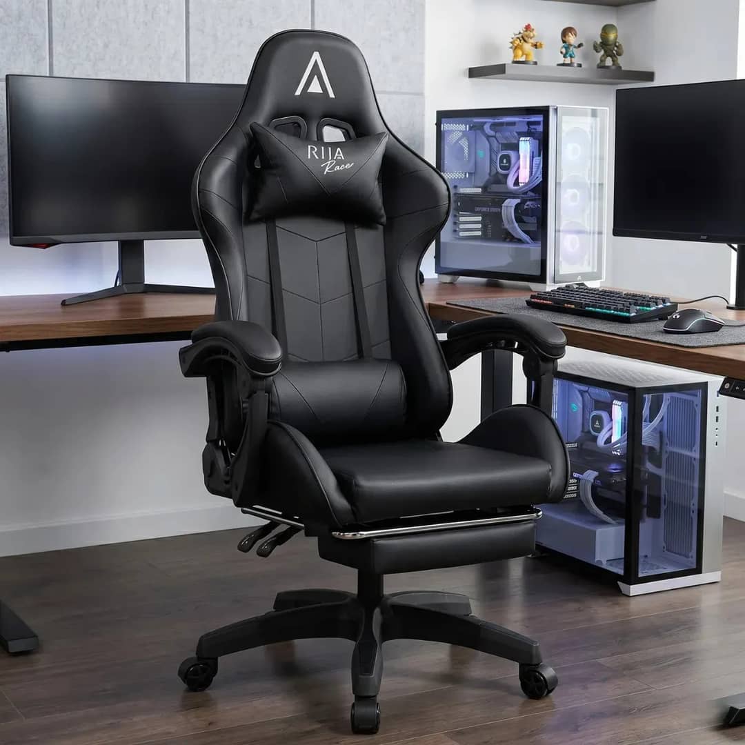 Cadeira De Escritório Gamer Alpha Racer Ergonômica Couro Sintético Reclinável Altura Ajustável Com Apoio Para Pés Preta Vincere Brasil Preto