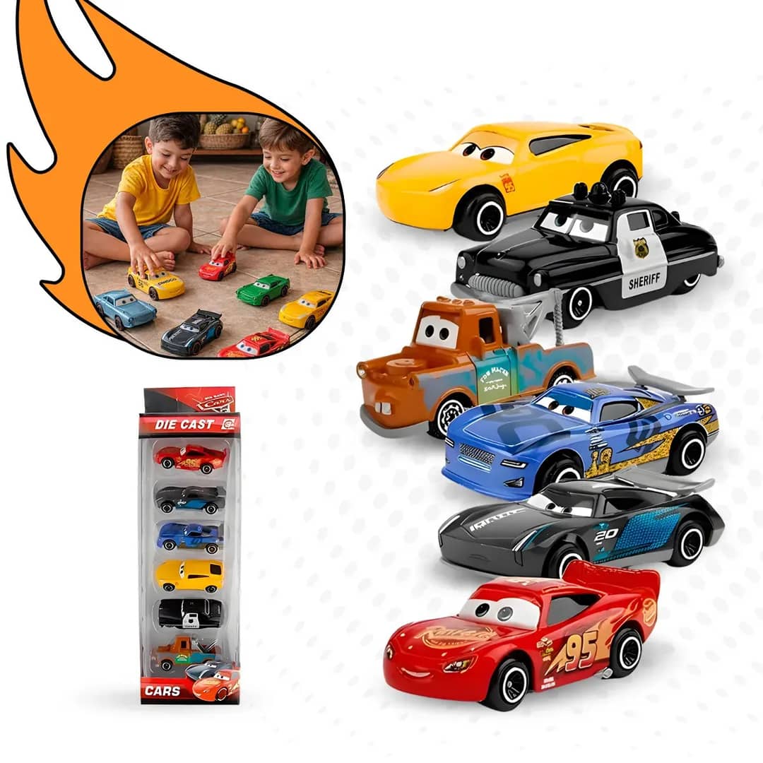 Kit 6 Carrinhos Miniatura Metal Carros 3 - O Filme Relâmpago Mcqueen Brinquedo Colecionável Colorido