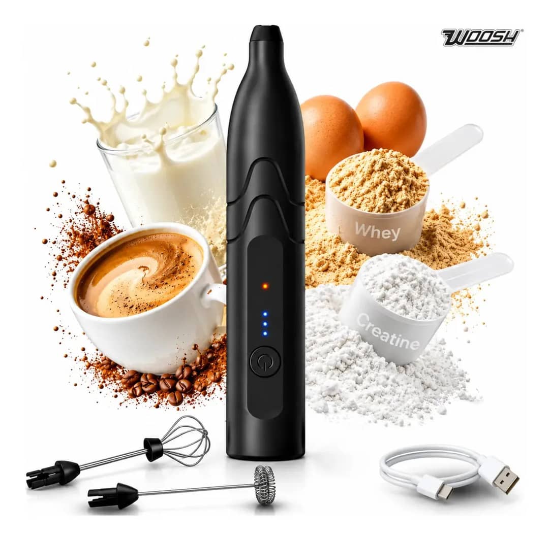 Mixer Elétrico Portátil 2 Em 1 Recarregável Potente Misturador De Bebidas E Ovos 3 Velocidades Usb Batedor E Fue Fouet Woosh Preto