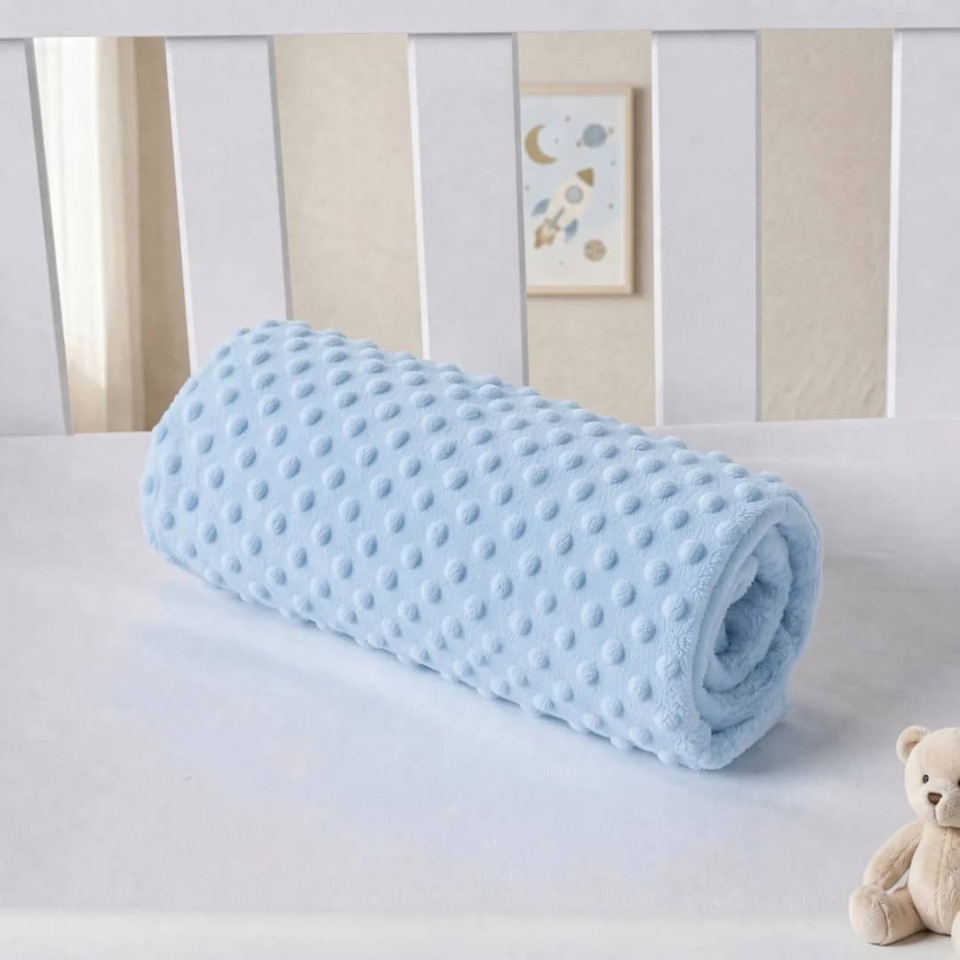 Mantinha De Bebê Fleece 3d Toque Macio Para Berço E Carrinho Poá Azul Bebê Poá Azul Bebê Desenhada Aspecto 3d