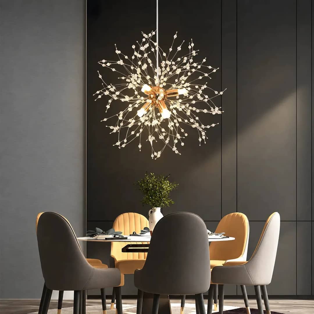 Lustre Pendente Dente De Leão Cristal Dourado Luminaria Quarto Casal Sala Jantar Modernas Tieesa Dourado 127/220v