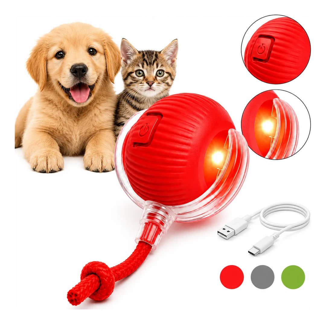 Bola Pet Inteligente Usb Recarregável Cães E Gatos Vermelho