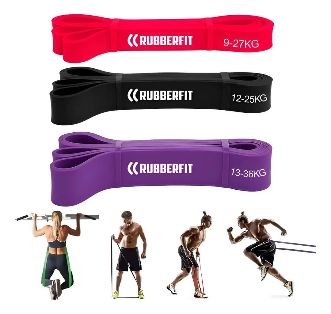 Kit Faixa Elástica Resistência Super Band Elástico Para Exercício Malhar Academia Em Casa 3 Níveis Preto
