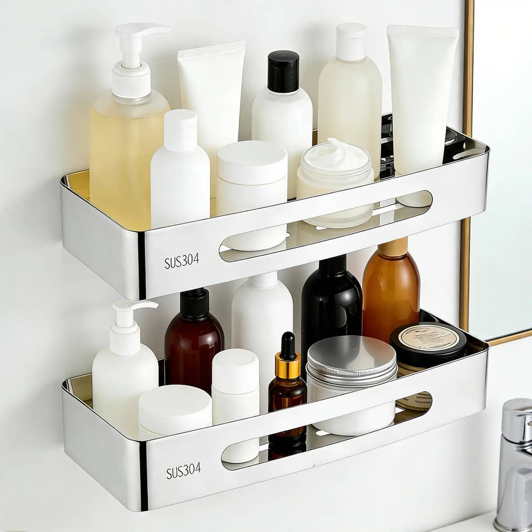 Kit 2 Suporte Porta Shampoo Sabonete Banheiro 304 Inox Prateado