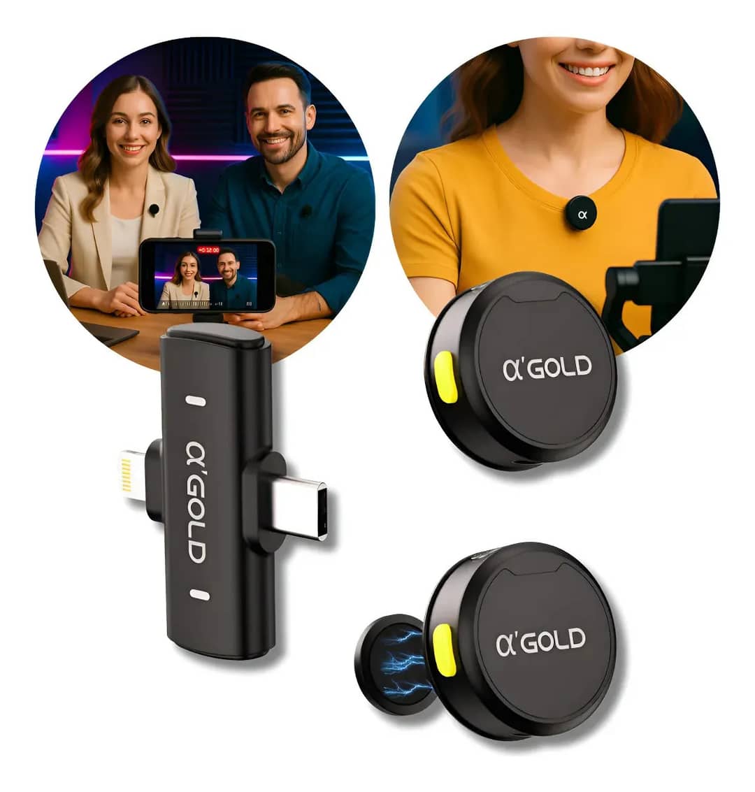 Microfone Lapela Duplo Anti Ruído Tipo C E Lightning iPhone Preto