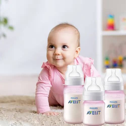 Kit Mamadeira Bebê Avent Anticólica 125ml 260ml 330ml Cor Rosa
