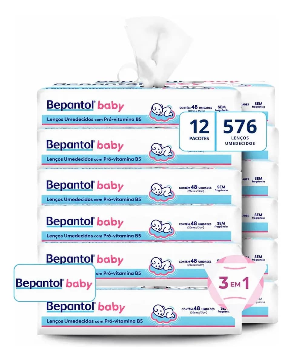 Bepantol Baby Kit 576 Lenços Umedecidos, 12 Pacotes