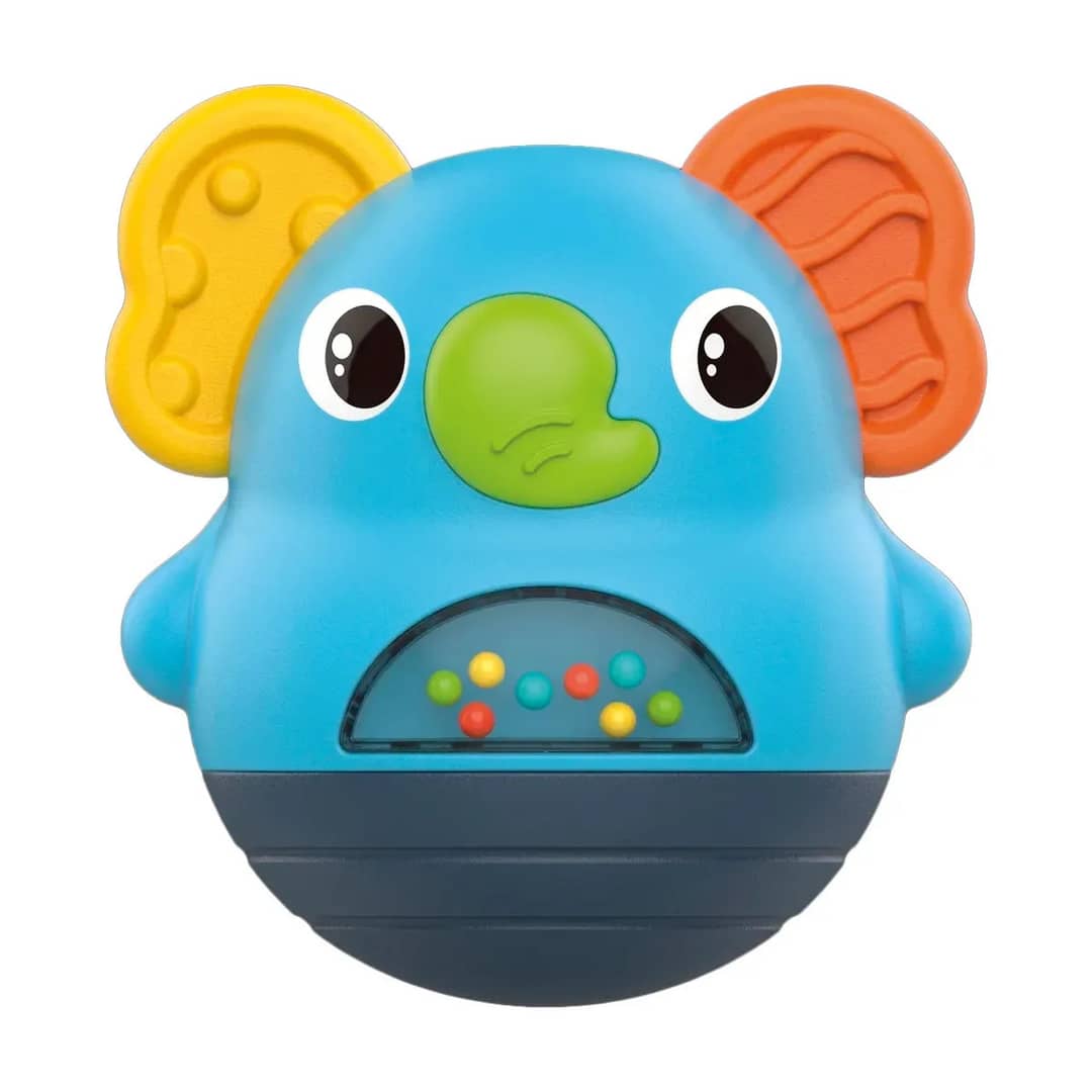 Brinquedo Interativo Bebê Chocalho Sensorial Educativo João Bobo Roly Poly Maxi Baby - Azul Elefante