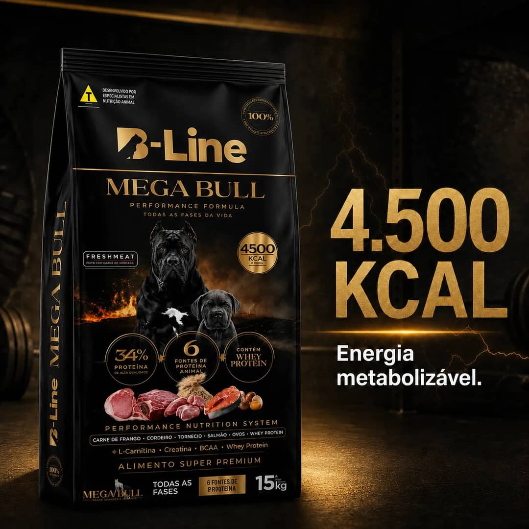 Ração B-line Mega Bull Super Premium Whey Cães 15kg