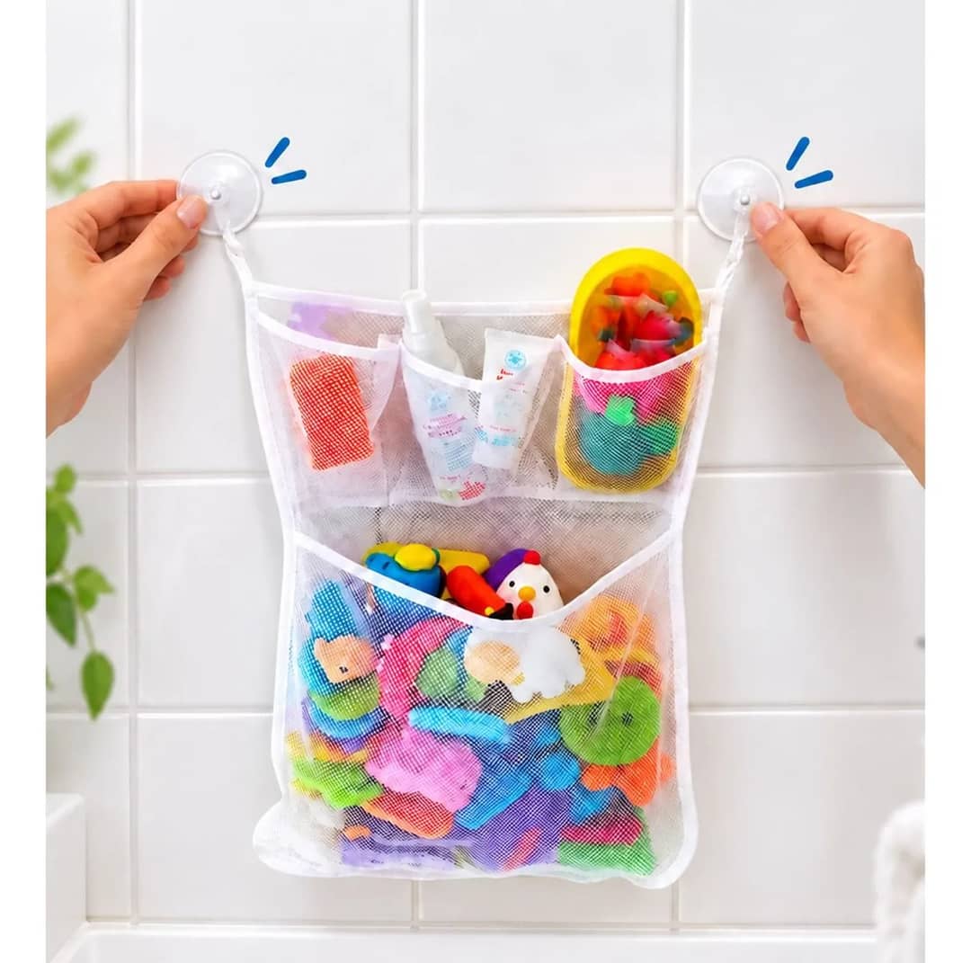 Rede Saco Organizador De Brinquedos Infantil De Banheiro Branco