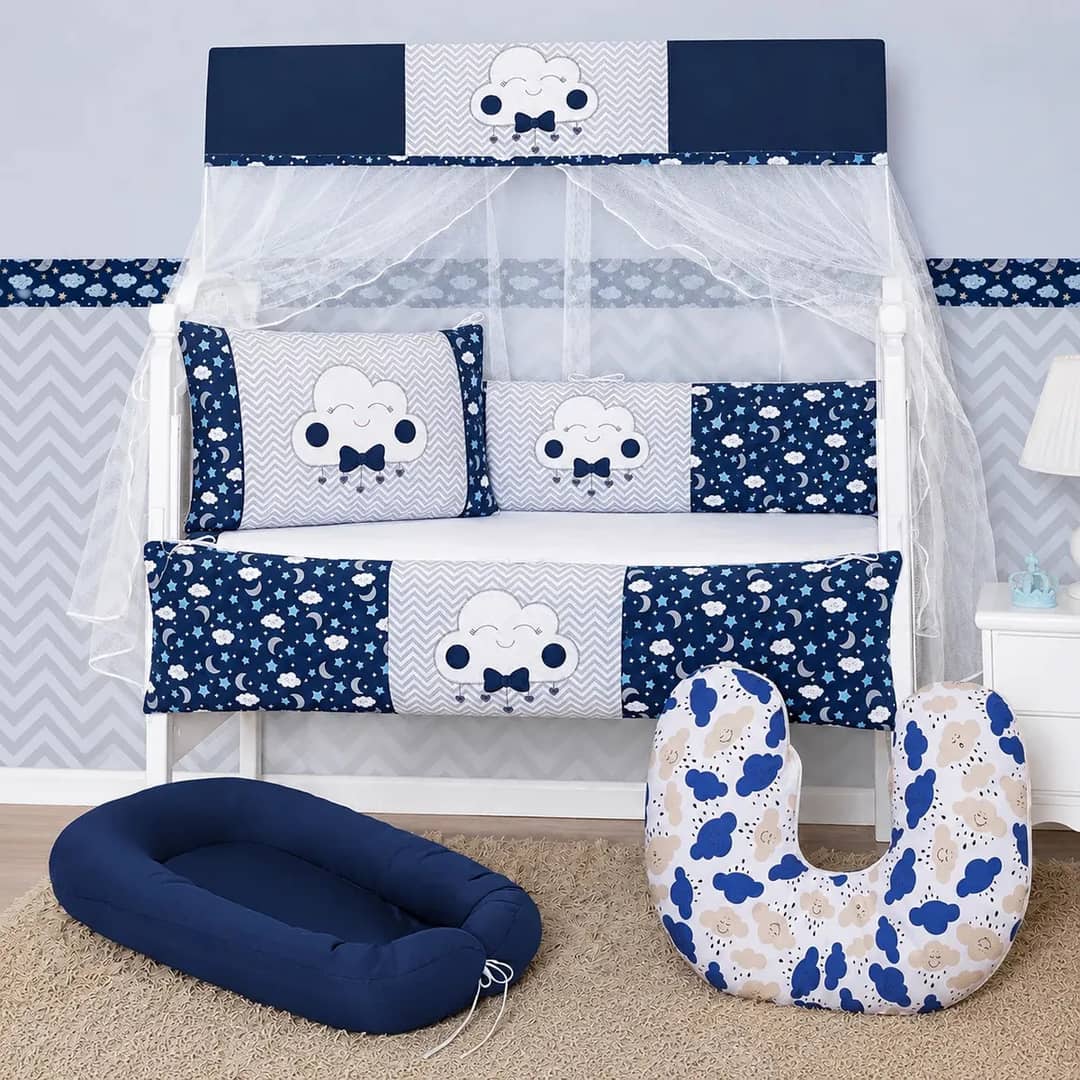 Kit Berço Enxoval Completo Ninho Almofada Amamentação Cheio Kit Completo Azul-claro