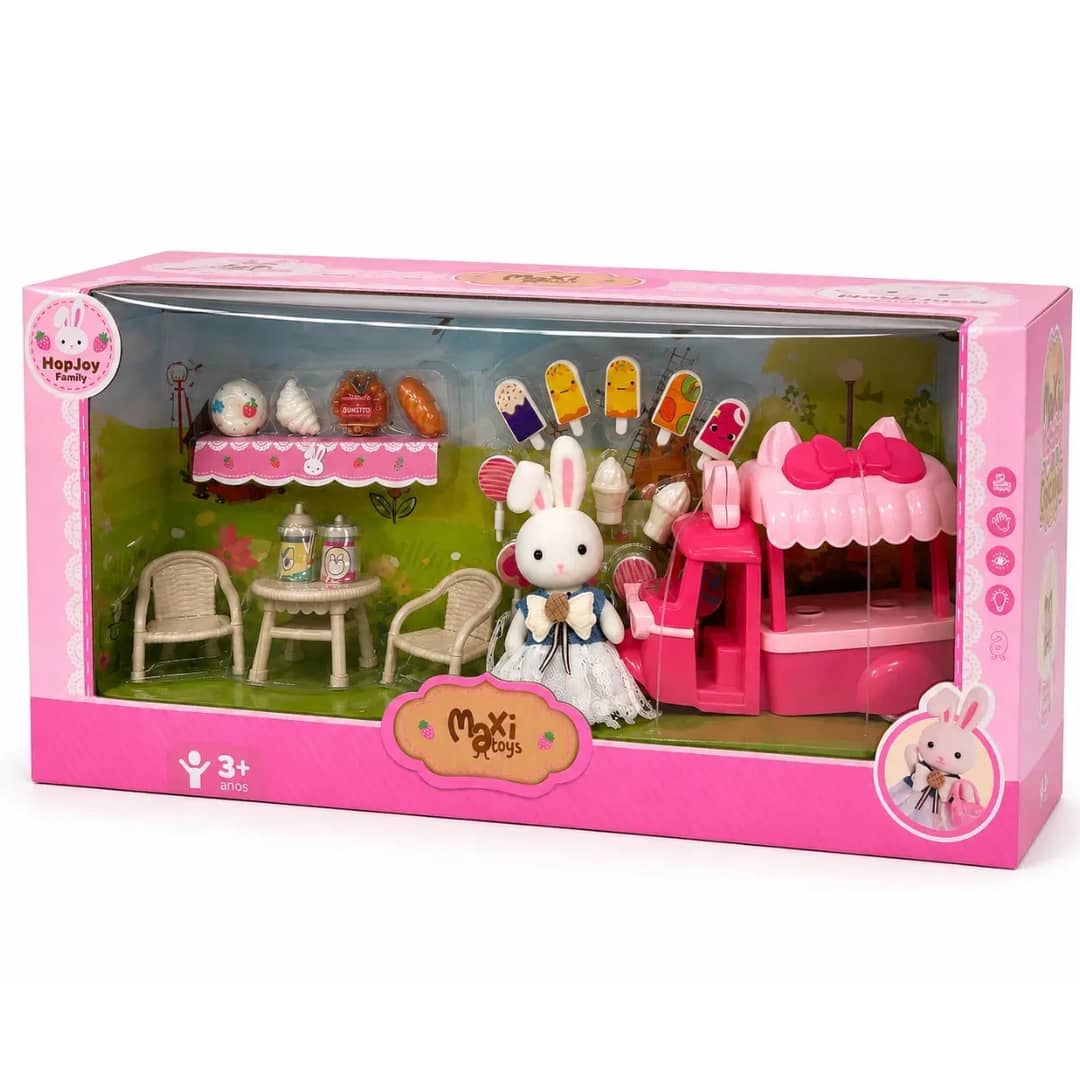 Casinha Boneca Coelho Brinquedo Infantil Mini Cenários Móveis Acessórios Coleção Hopjoy Maxi Toys - Sorveteria