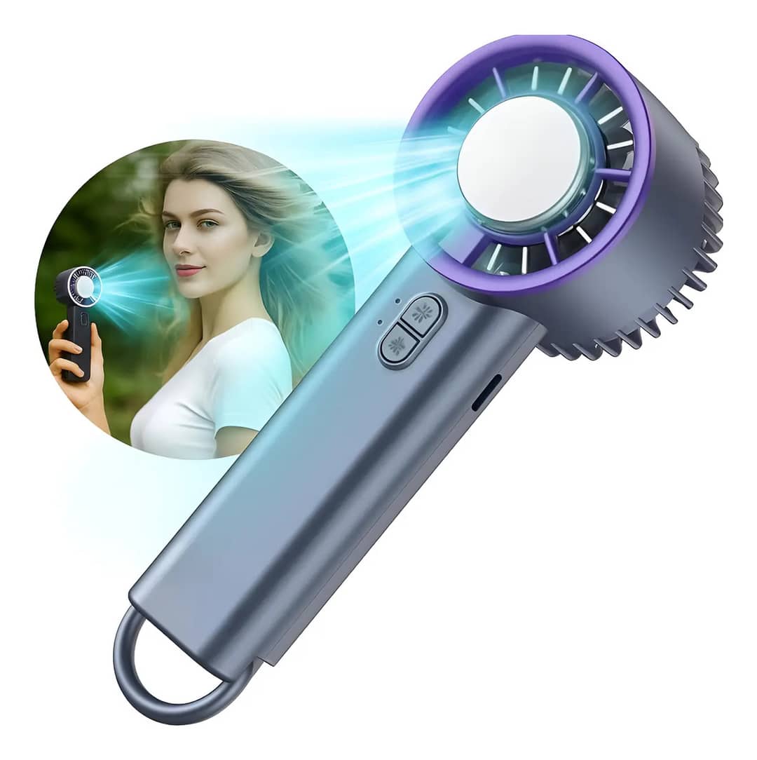 Mini Ventilador De Mão Portátil Refrigeração De Gelo Cinza/roxo
