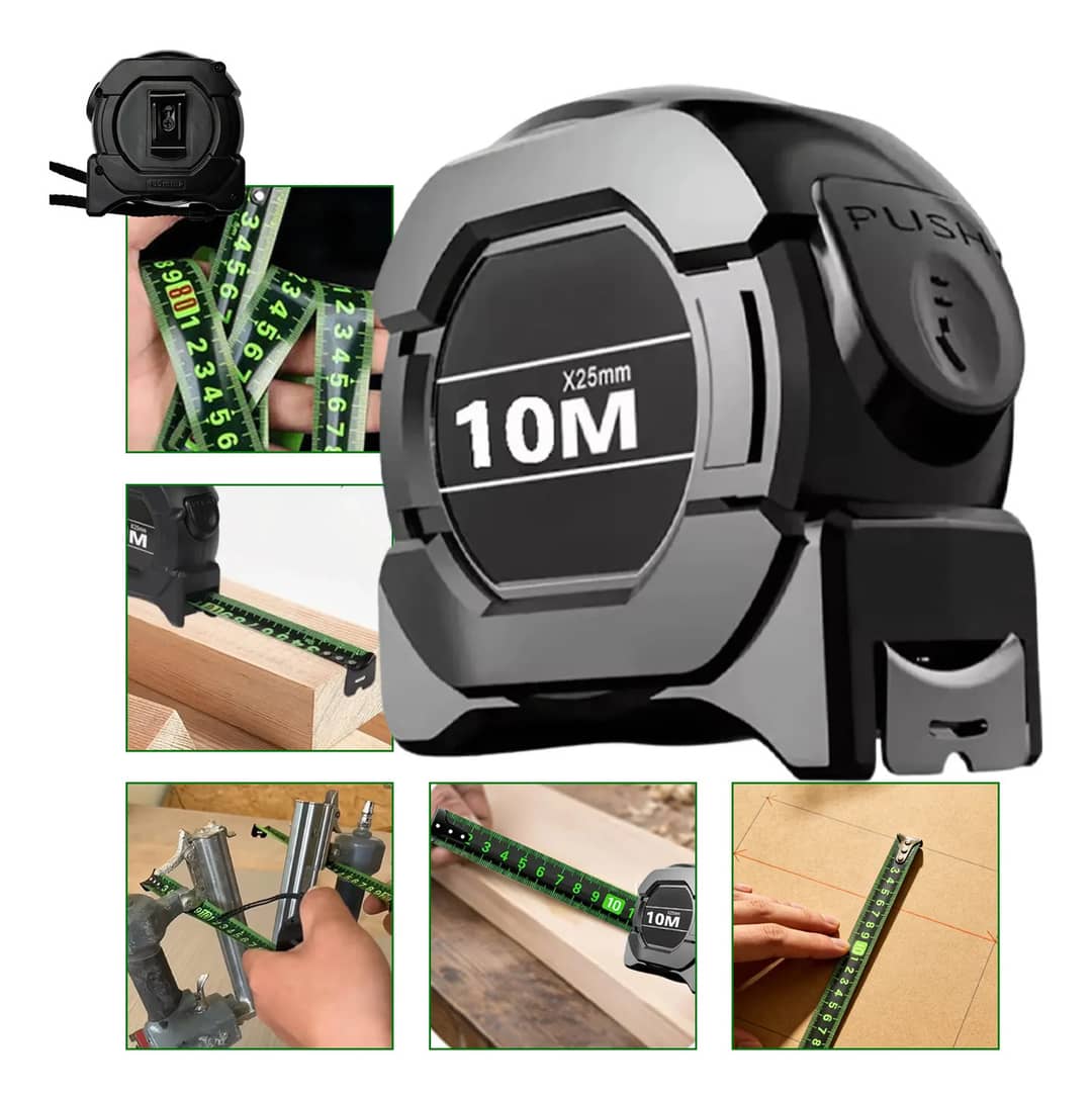 10m Fita Métrica Profissional Fluorescente Autotrava 25mm 1 Kit