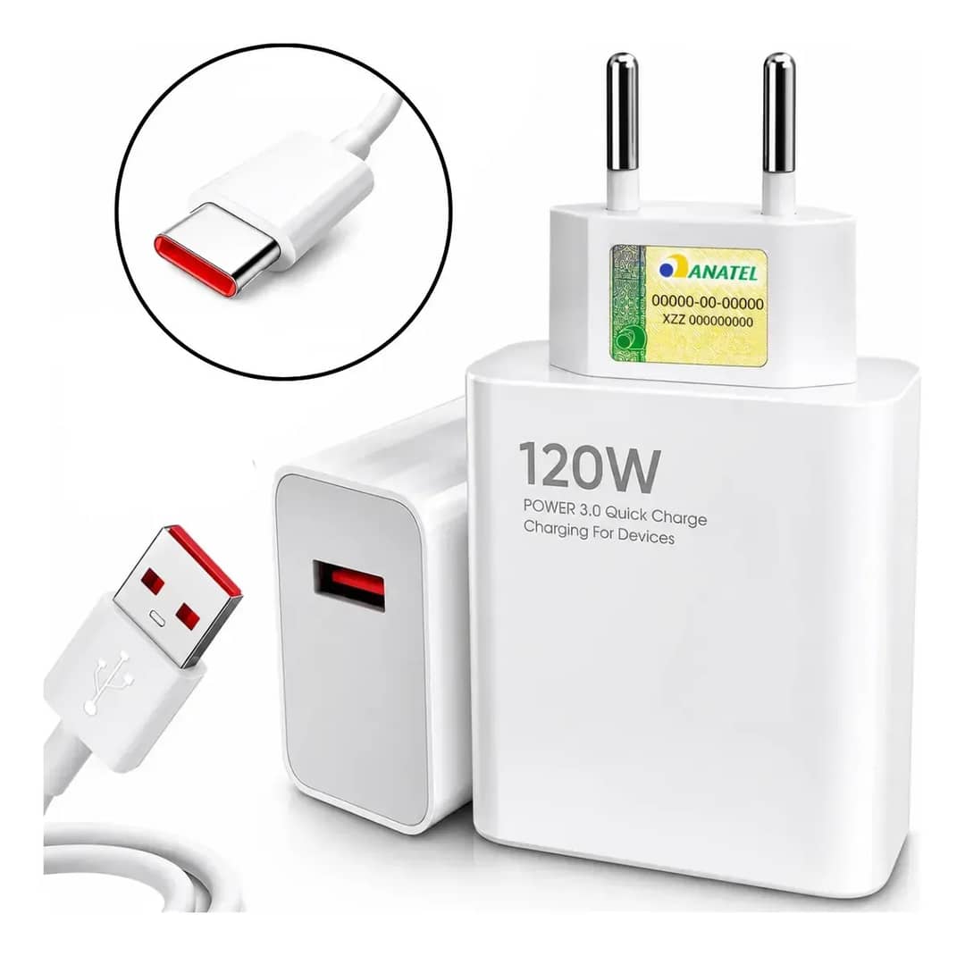Carregador Turbo 120w Usb-c Para Xiaomi Redmi Poco X7 Pro Branco