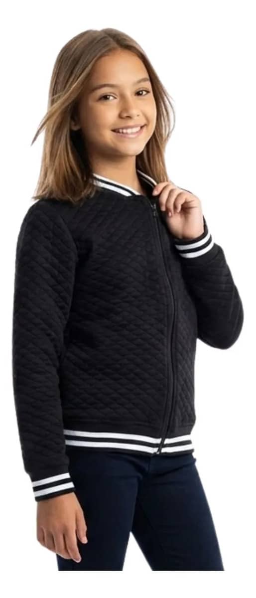 Jaqueta Bomber Infantil Blusa Juvenil Casaco Frio Com Ziper Preto 16(14-15 Anos)