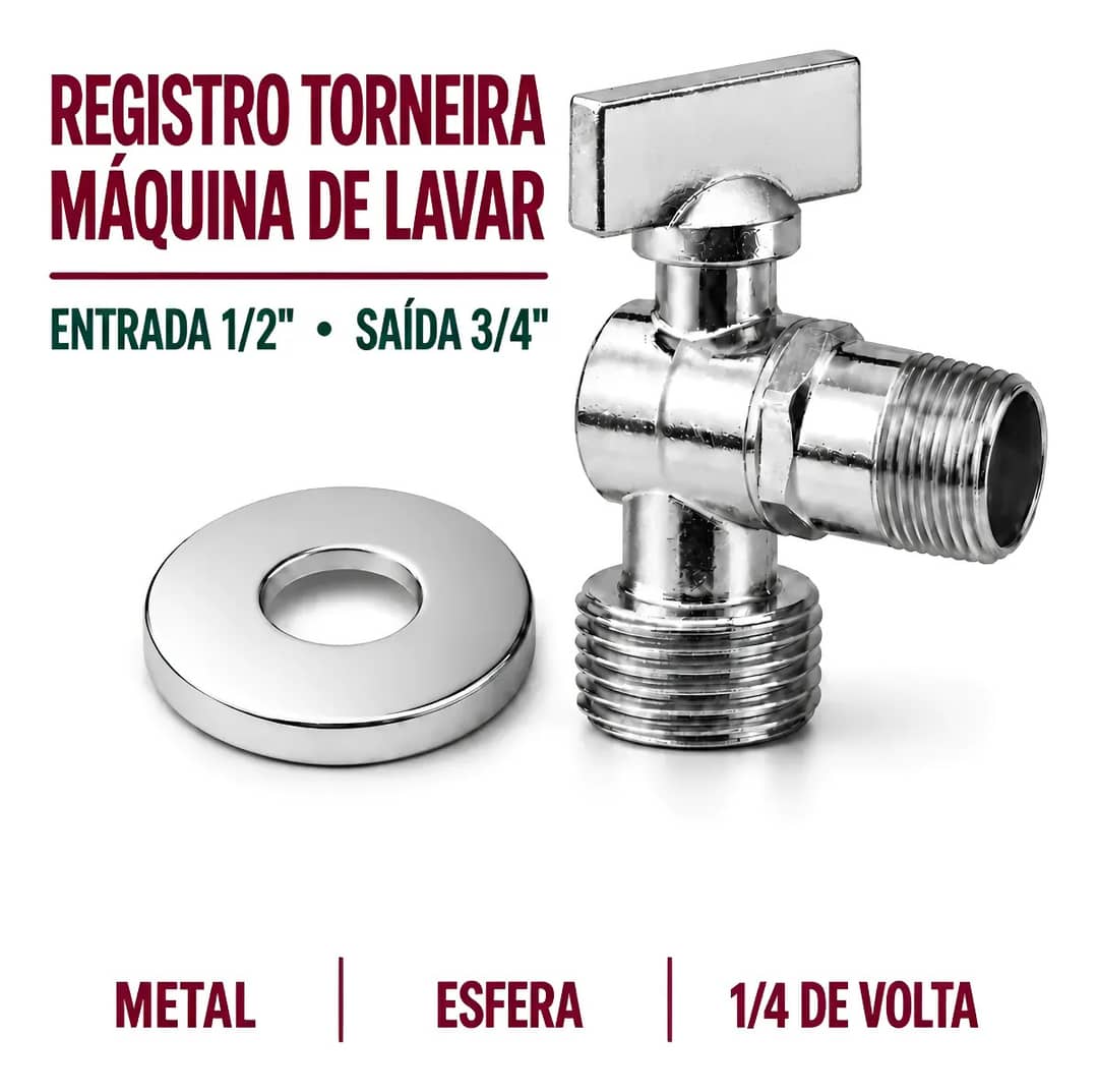 Registro Torneira Esfera Máquina Lavar 1/2 X 3/4 Prateado Prateado Brilhante