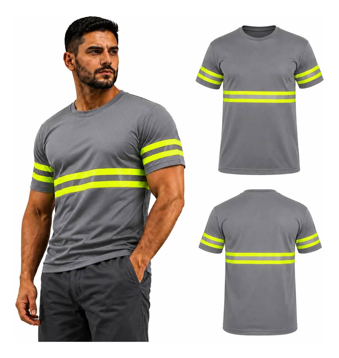 Kit 2 Camiseta Com Faixa Refletiva Manga Curta Uv 20 Motoboy Cinza Faixa Refletiva M