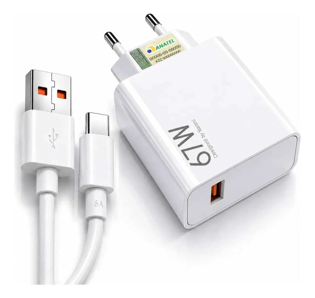 Carregador Turbo Usb-c 67w Para Xiaomi Redmi Poco X6 X7 Pro Branco