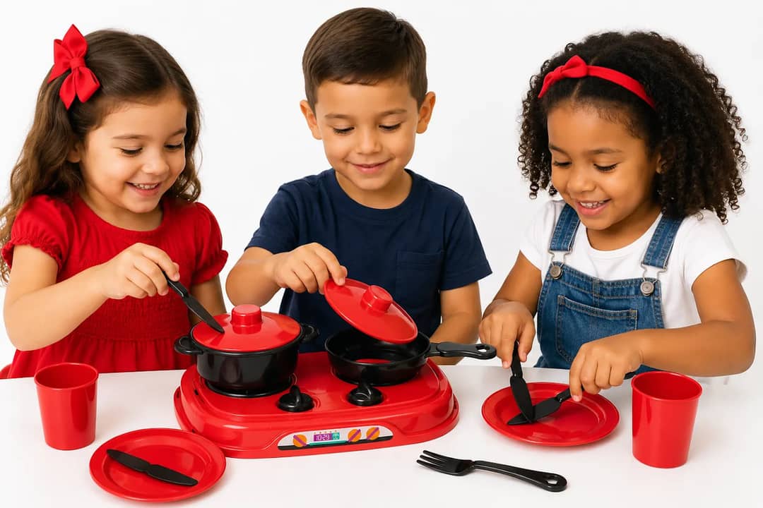 Brinquedo Cozinha Infantil Vermelho Fogão Pratos 11 Peças