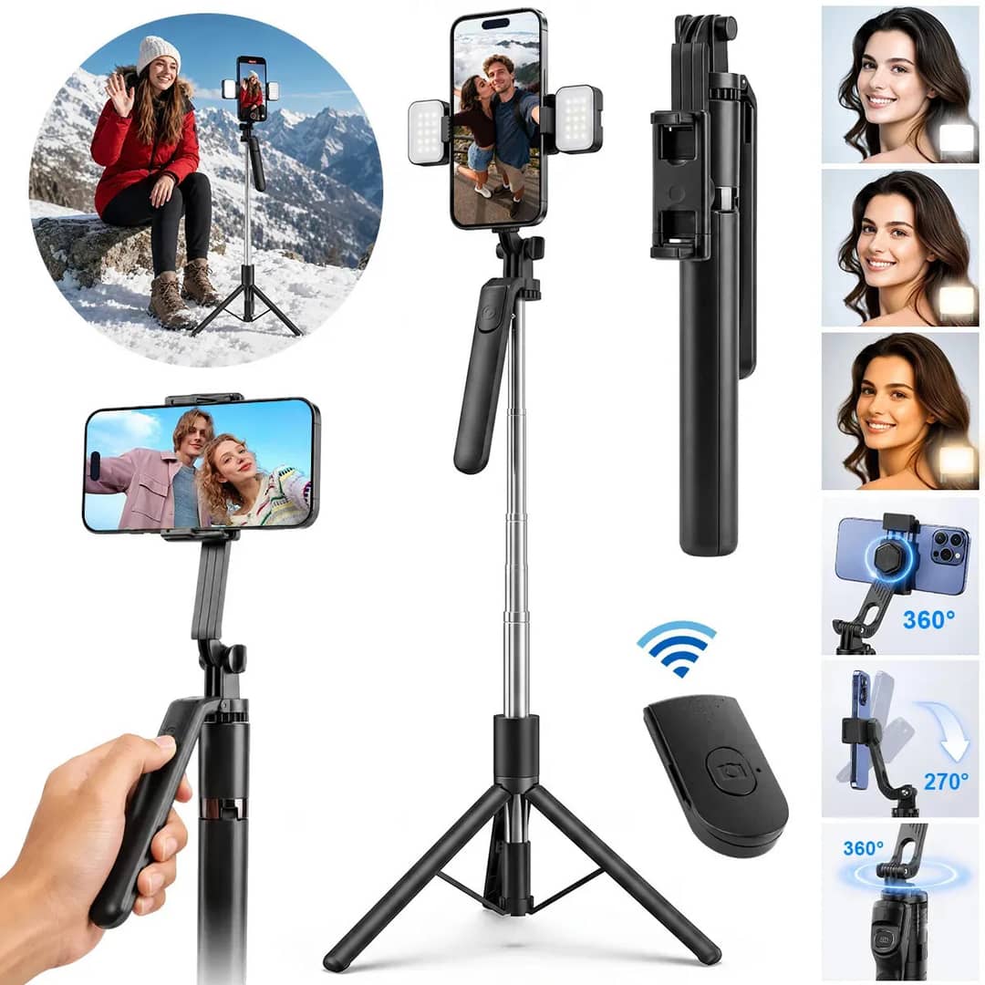 Aweshine Tripé / Bastão R16d Para Celular Portátil Até 1,70 M Com Bluetooth Controle,celular Rotação Preto