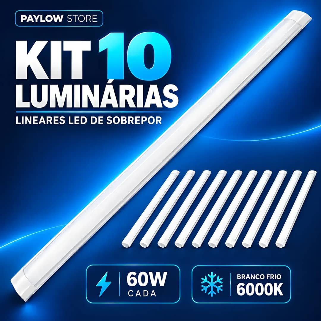 Kit 10 Luminária Linear Led Sobrepor 36w Branco Frio