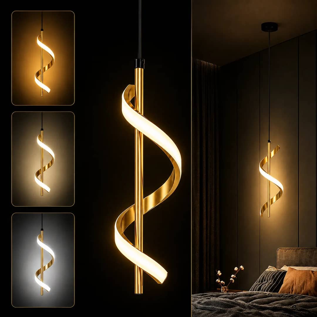 Lustre Led Espiral Luminária Pendente Ajustável De 12w Mod 127/220v Dourado