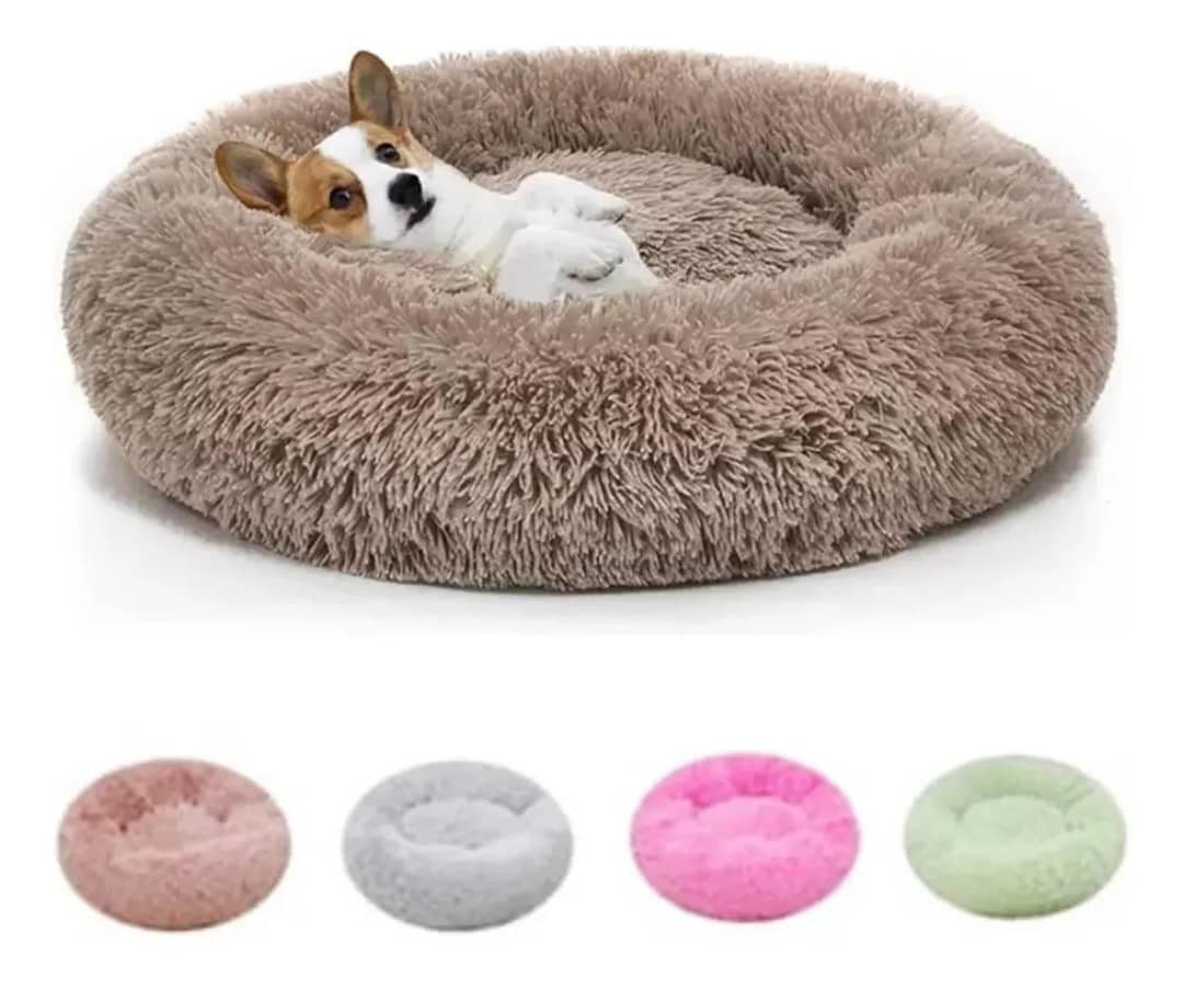 Caminha Pet Nuvem Cama Redonda G 60cm Donut Antiderrapante Avelã Pelucia Liso
