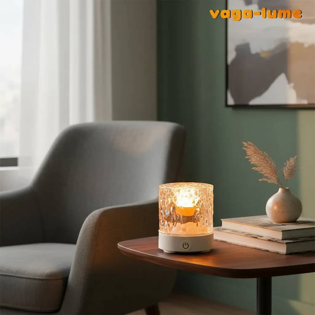 Abajur Quarto Luminária Led Projetor Ondas Do Mar 16 Cores Amarelo 1.5v