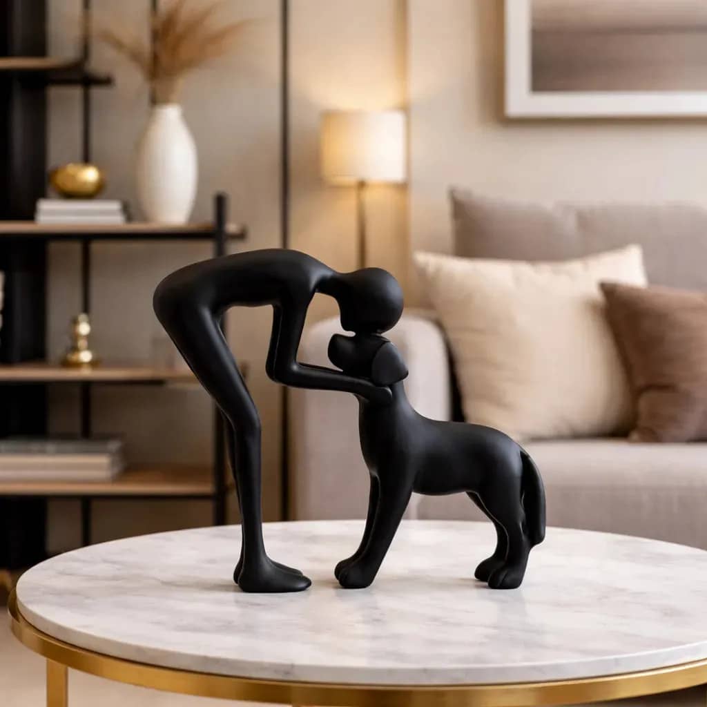 Estátua Cachorro Decoração De Pet Escultura Para Sala 9 Cm Preto