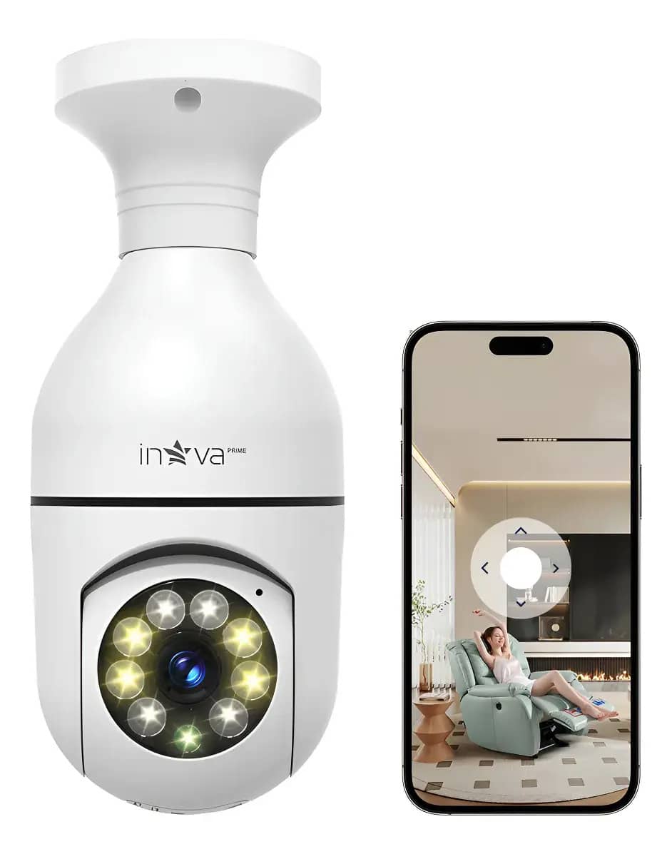 Inova Câmera De Segurança Lâmpada Ip Sem Fio Wi-fi Interna Casa Icsee 360° Full Hd Ptz Sensor De Movimento Com Áudio Bidirecional Alarme De Movimento Visão Noturna Fácil Instalação Branco