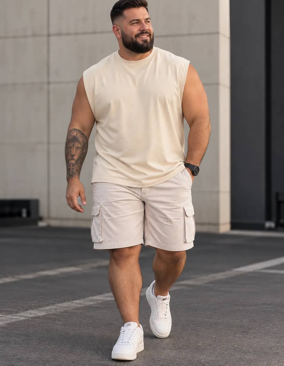 Regata Masculina Oversized Machão 100% Algodão Plus Size Caqui/ Marrom G5 Liso