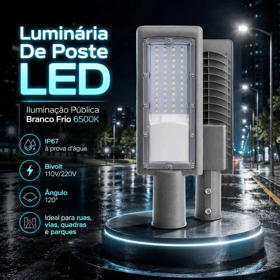 Luminária Super Led Pétala 50w Lumi Iluminação Pública Poste Prova Dagua Ip67 Branco Frio 6500k 127/220v Preto