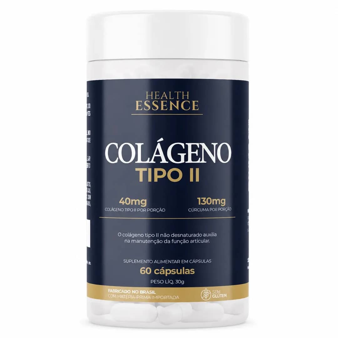 Colágeno Tipo 2 Com Cúrcuma Suplemento 60 Cápsulas Health Essence Sem Sabor