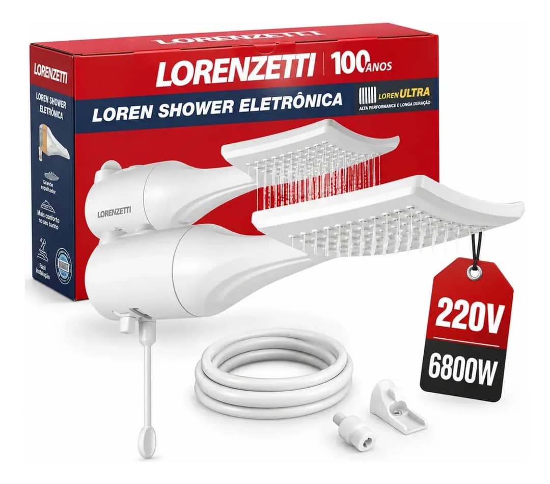 Chuveiro Ducha Lorenzetti Loren Shower Eletrônico Branco 6800w 220v 6.8 Kw