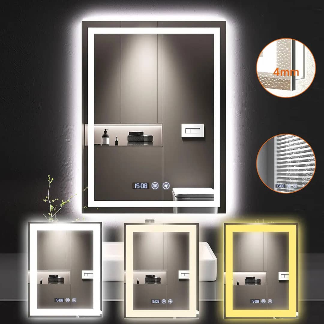 Espelho De Banheiro Quadrado Led Anti-embaçante Com Display De Hora E Temperatura 110v