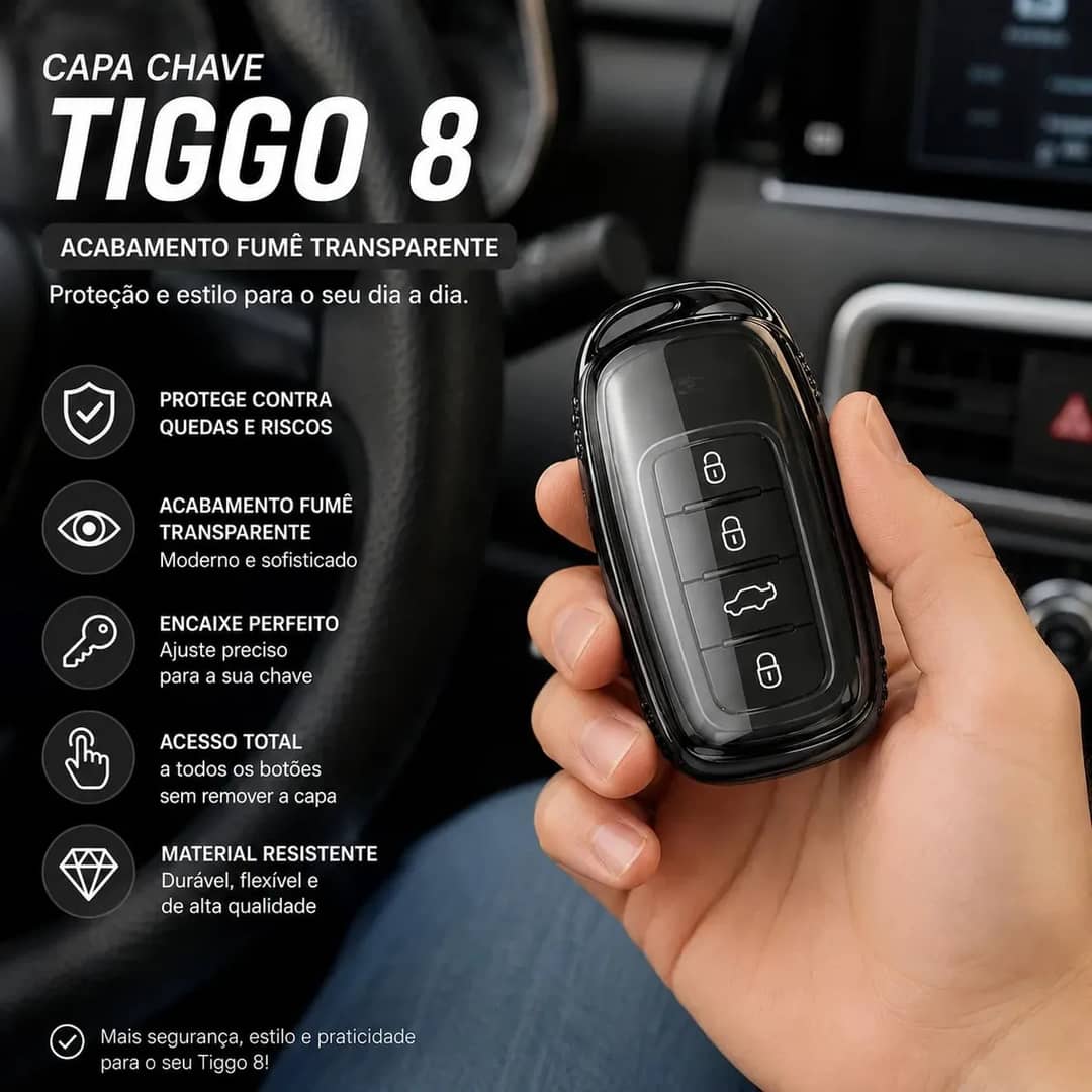 Capa Silicone Chave Chery Tiggo 8 Pro - Cor Fumê