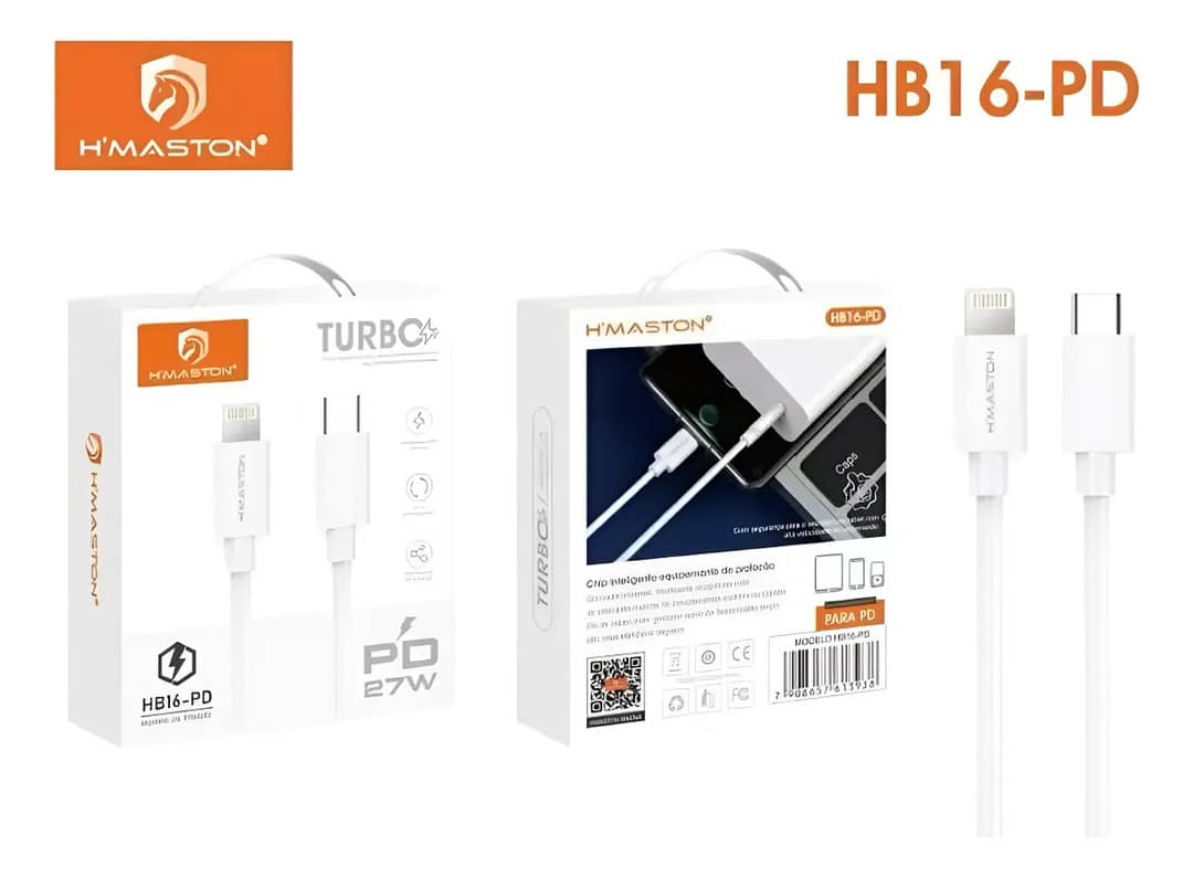Cabo Lightning Tipo C Turbo 27w Para iPhone iPad Hmaston Branco