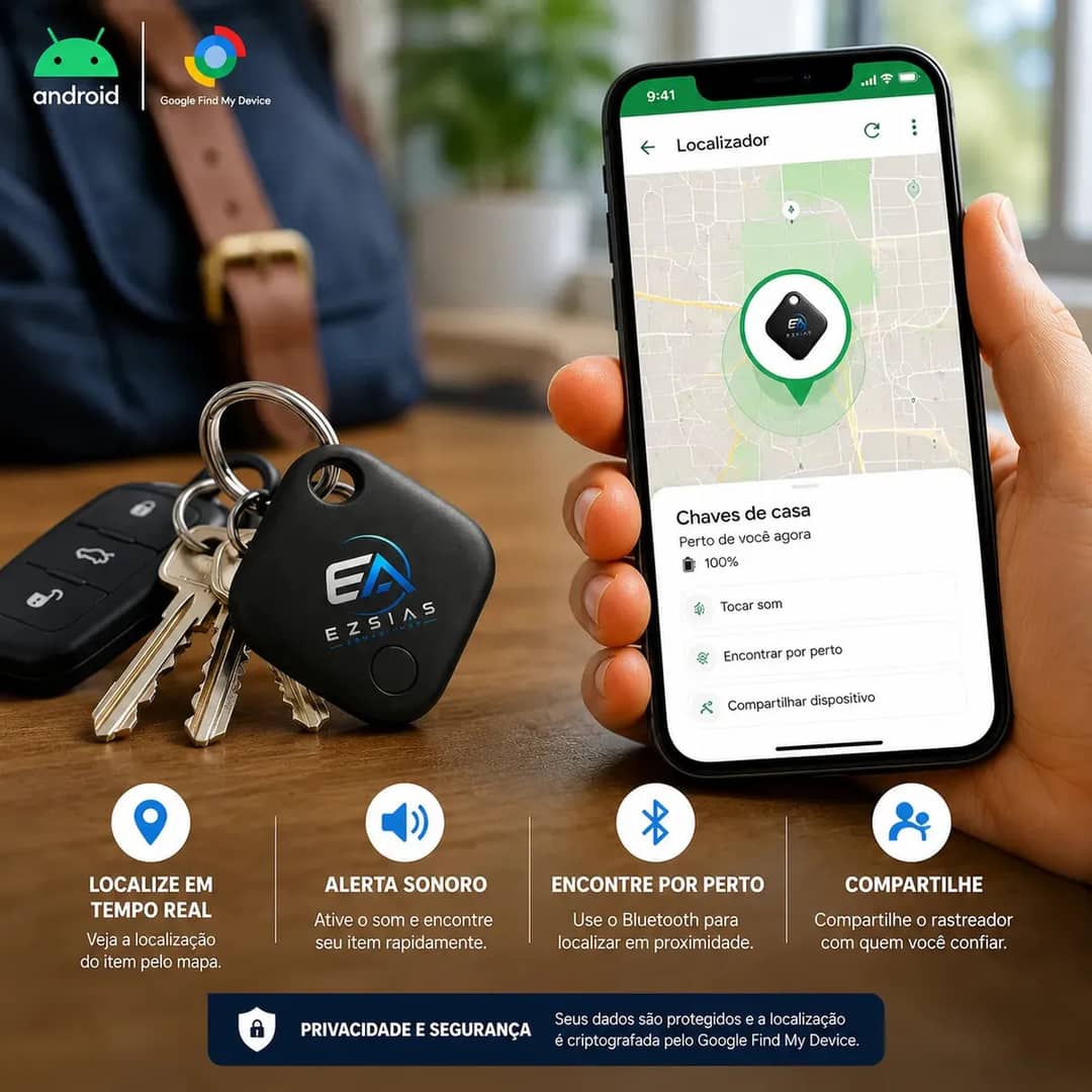 Mini Localizador Rastreador Smart Tag Gps Com Cordão Chaveiro Cor Preto Compatível Com Android