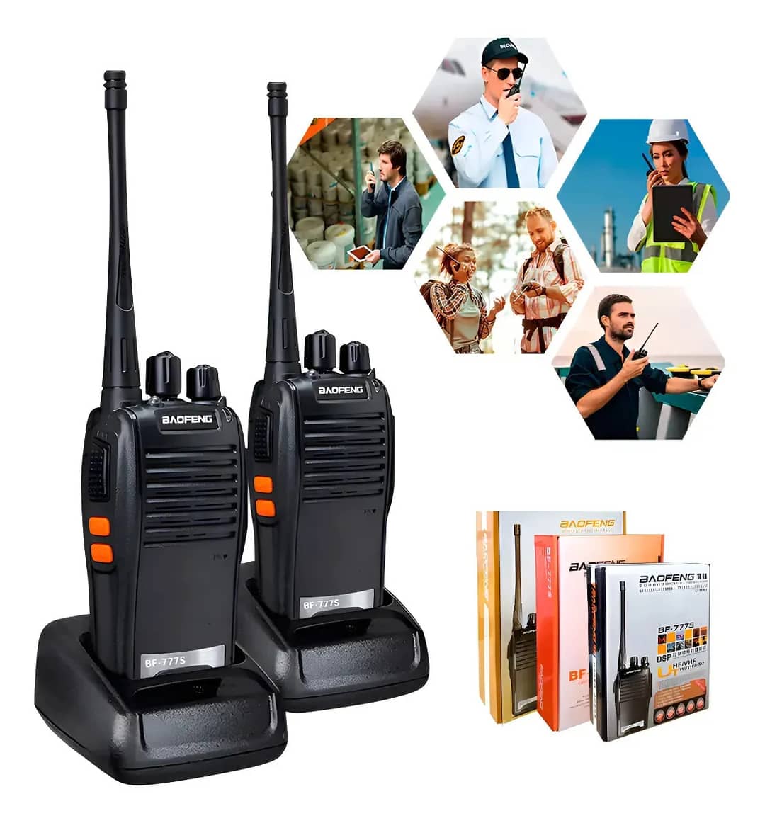 Baofeng Kit 2 Comuncador 16 Ch 12km Baofeng 777s Ht Cor Preto 127/220v