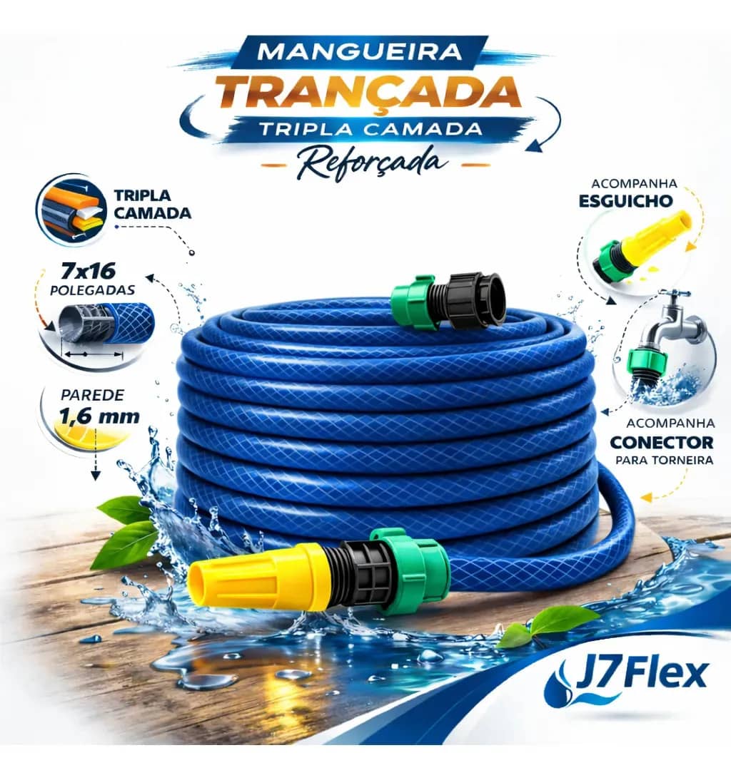 Mangueira De Jardim 30 Metros Reforçada Trançada Não Dobra Cor Azul