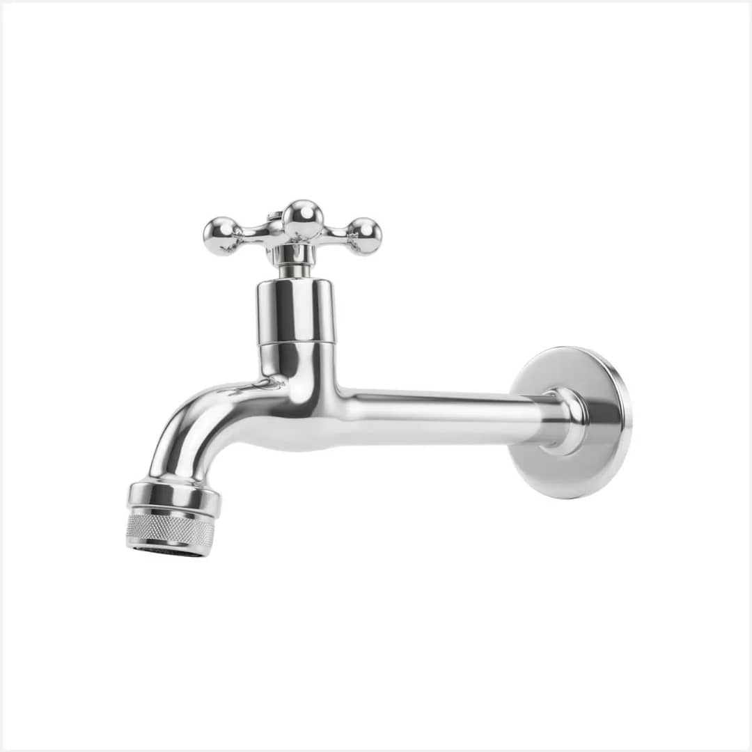 Torneira 100% Metal Inox Longa Comprida 18cm Parede Tanque Prateado Cromado
