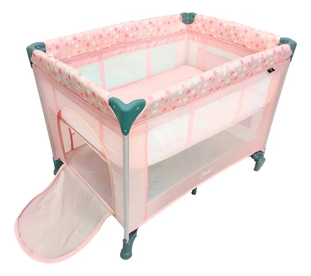Berço Portátil Infantil Cercado Desmontável Lune Maxi Baby - Rosa Rosa-claro Geométrico
