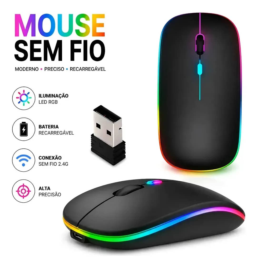 Mouse Sem Fio Bluetooth Recarregável Ergonômico, Para Notebook E Pc Preto