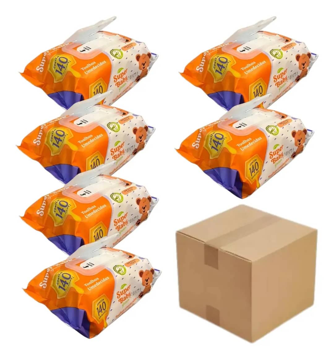Lenços Umedecidos Super Baby Green Kit Com 6 Pacotes De 140 Unidades Para Bebê Hipoalergênicos E Sem Álcool Com Aloe Vera